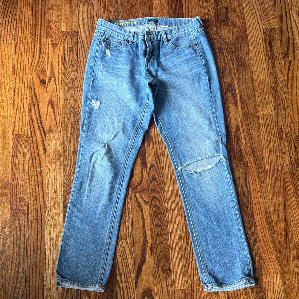 J. Crew Light Blue Straight-Leg Ripped Jeans